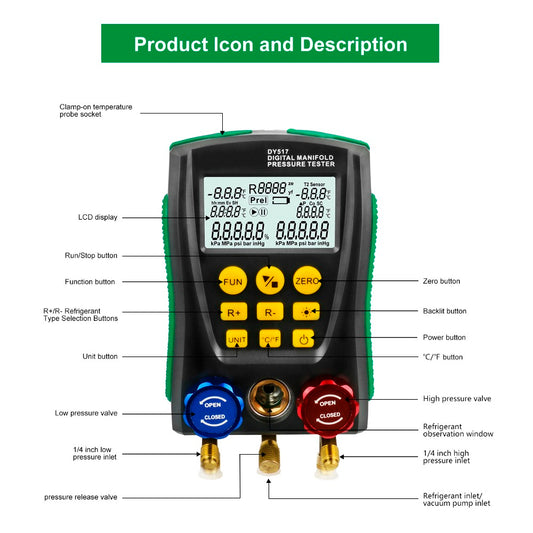 DUOYI DY517A Digital Manifold Gauge Set for Accurate Refrigeration Gauges