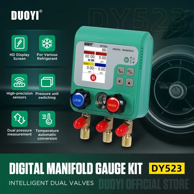 DUOYI DY523 Pressure Gauge Refrigeration Digital Vacuum Pressure Manifold Tester Air Conditioning Temperature Tester Valves Tool