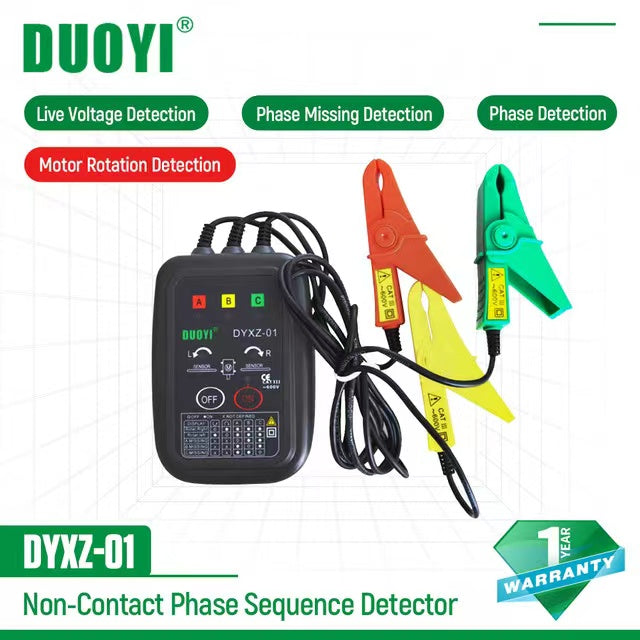 DUOYI DYXZ-01 DYXZ-02 3 Phase Detector Rotation tester Non-Contact Phase  Sequence Detector Meter Indicator Digital LED Buzzer