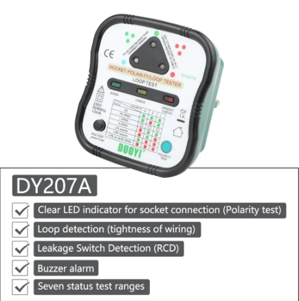 Probador de toma de corriente eléctrica DUOYI DY207A, buscador automático de interruptor de enchufe de pared, Detector de prueba de bucle de verificación de fase de prueba RCD de polaridad, Reino Unido/EE. UU.