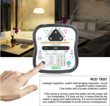 DUOYI DY207A Electrical outlet tester Automatic Wall Plug Breaker Finder Polarity RCD Test Phase Check Loop Test Detector UK/US